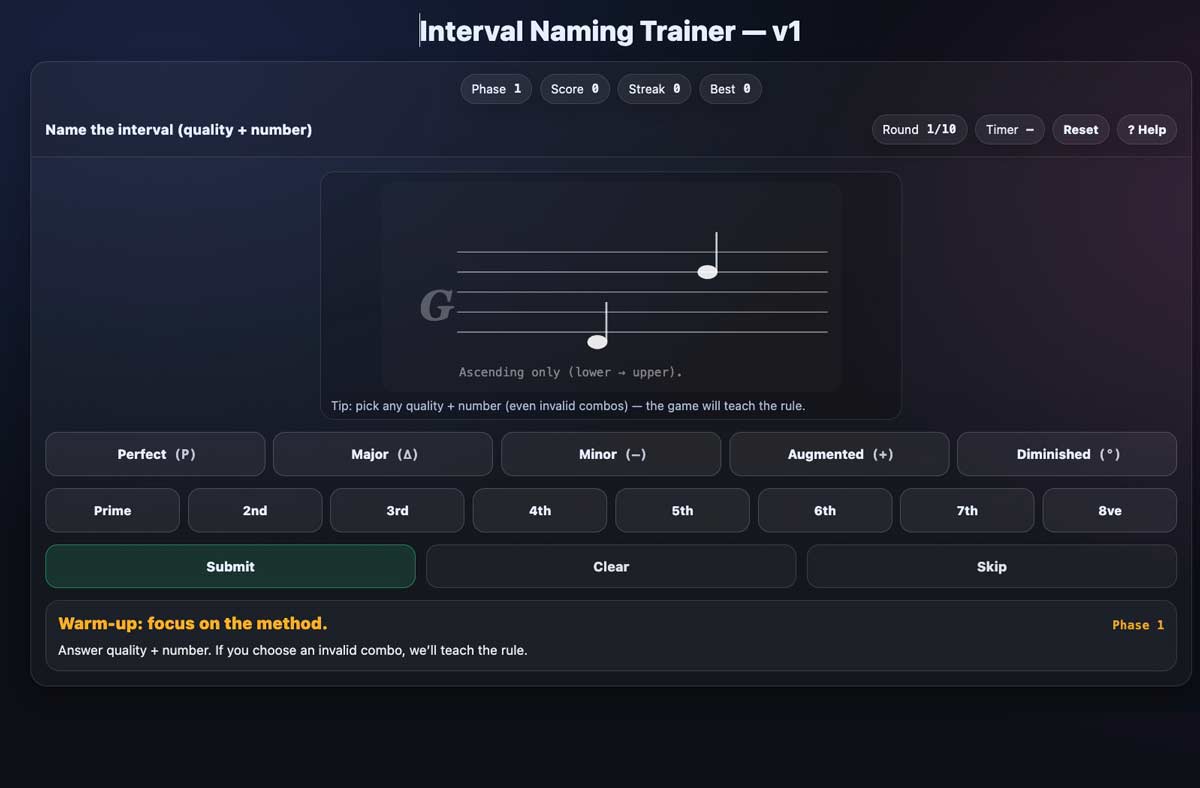 Screenshot of the interval naming app