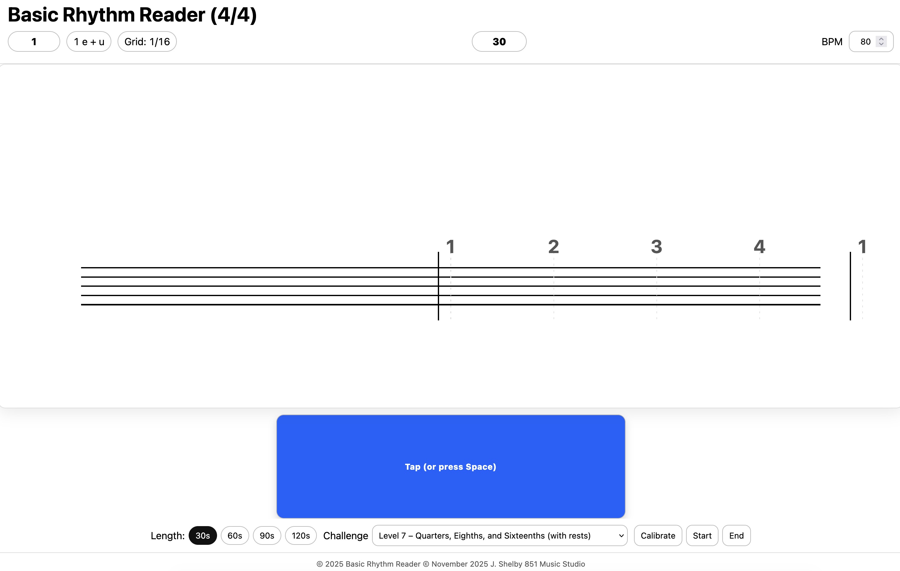 Screenshot of the rhythm reader tool
