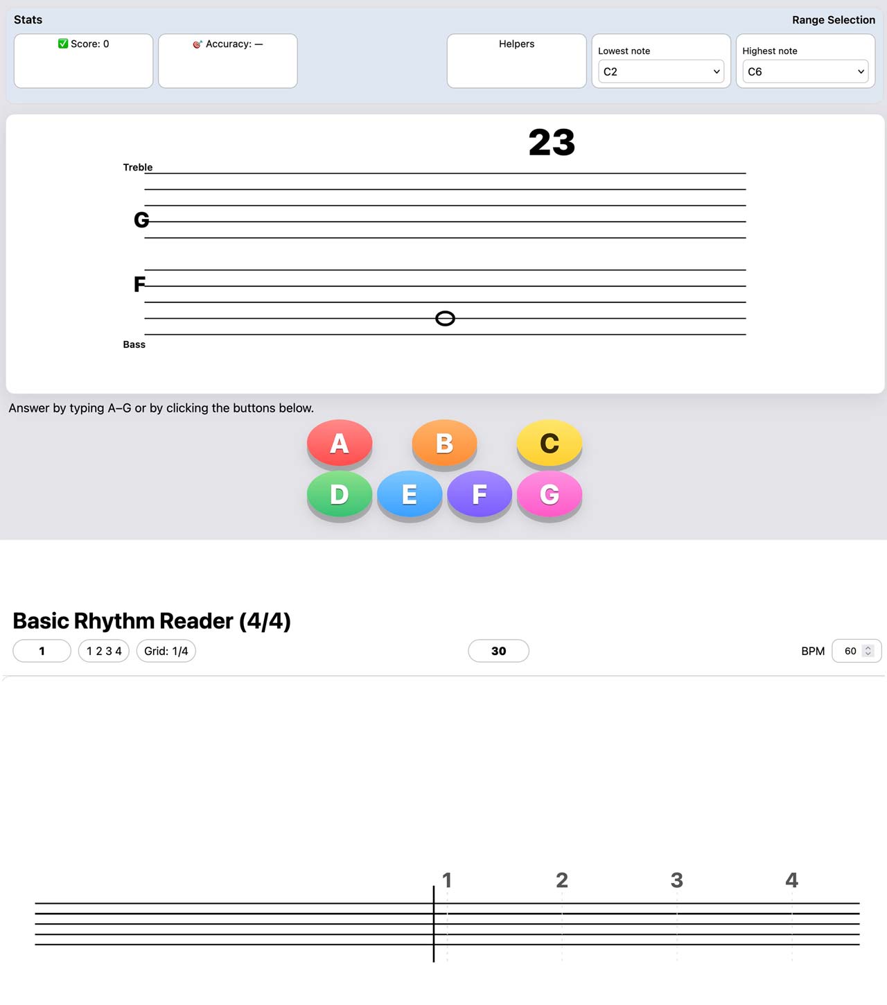 Student using a rhythm reading tool on a laptop